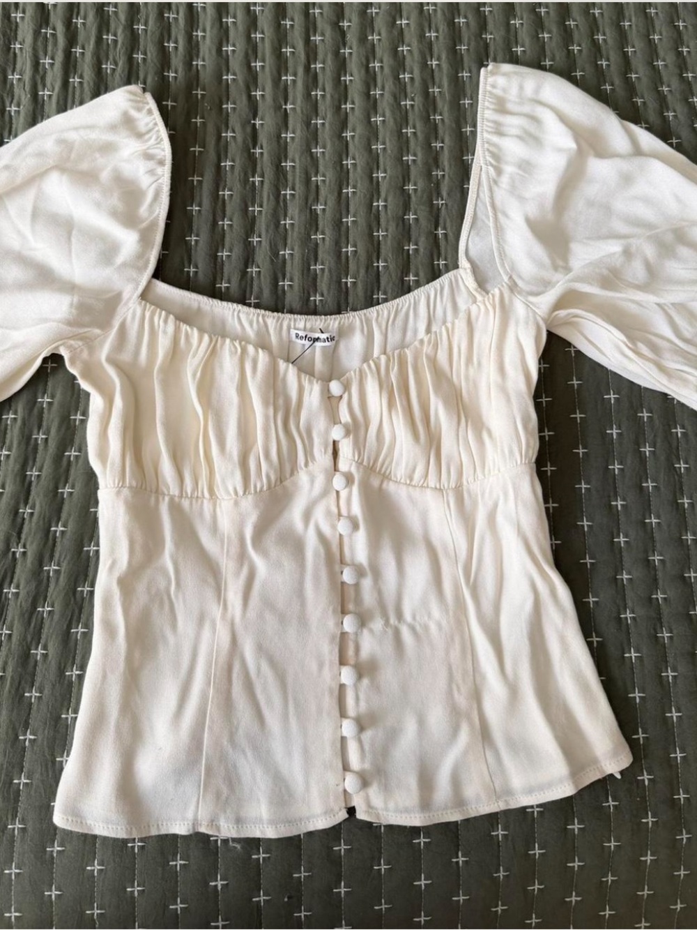 Reformation Cream Puff-Sleeve Button-Front Blouse